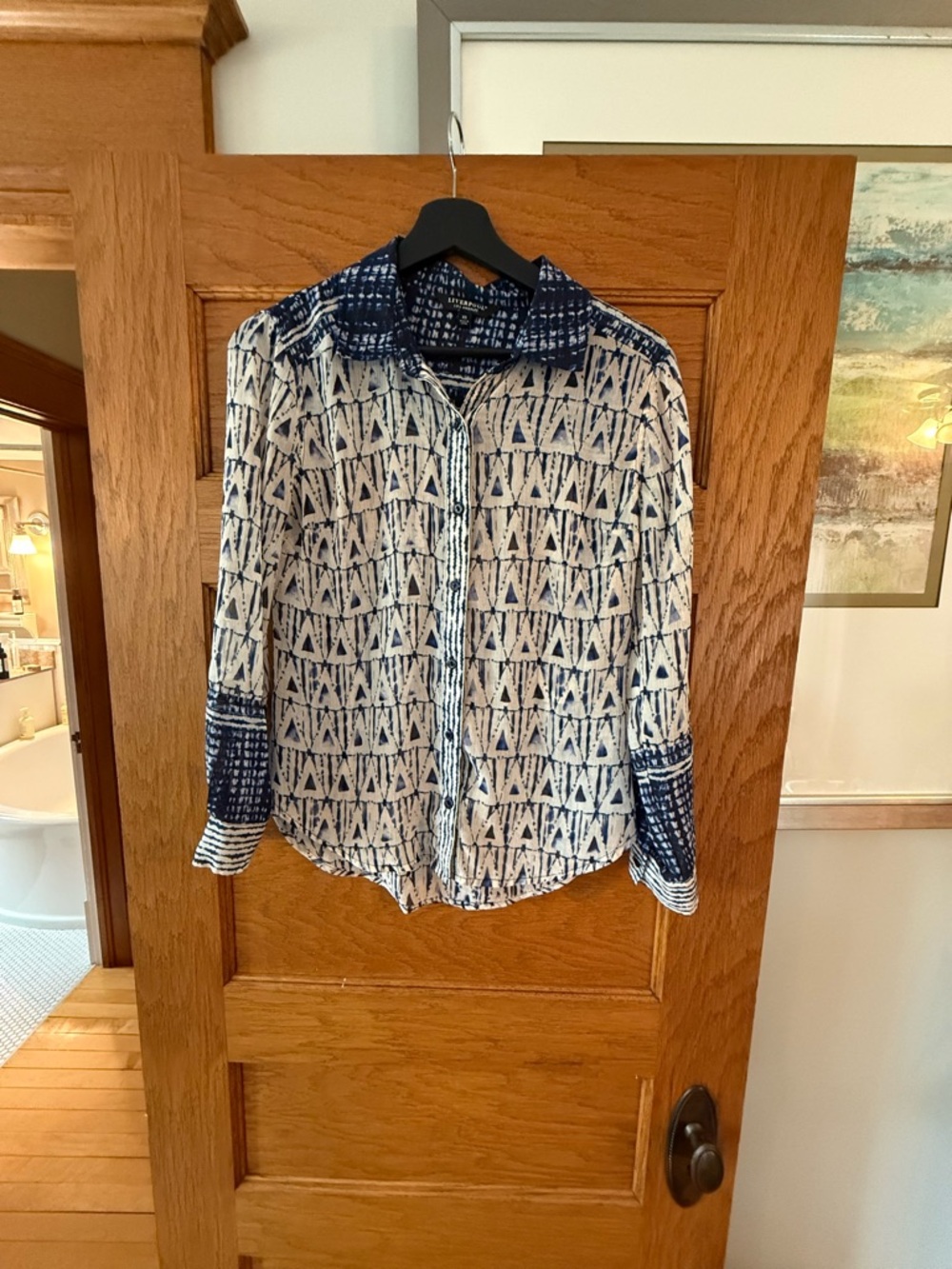 NEW Liverpool Button Front Blouse In Grecian Tile